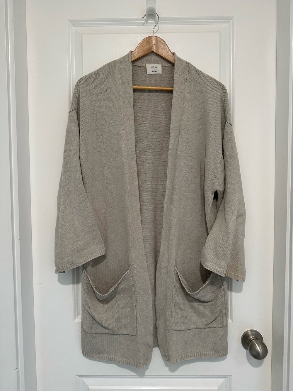 Wilfred Aritzia Neutral Taupe Knit Open Cardigan Wide Cropped Sleeve Women’s M